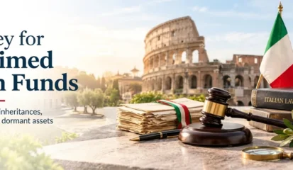 Old family photographs and Italian documents symbolizing a search for unclaimed inheritance